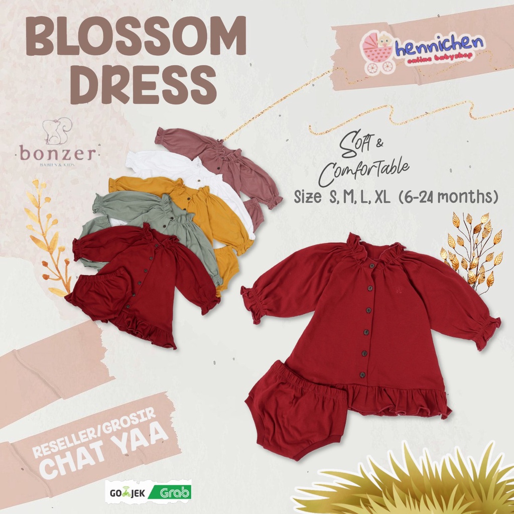 PROMO 7.7 PROMO BAJU LEBARAN MURAH BONZER BLOSSOM DRESS BAJU BAYI FASHION DRESS ANAK PEREMPUAN ROK ANAK PEREMPUAN 6 - 24 BULAN