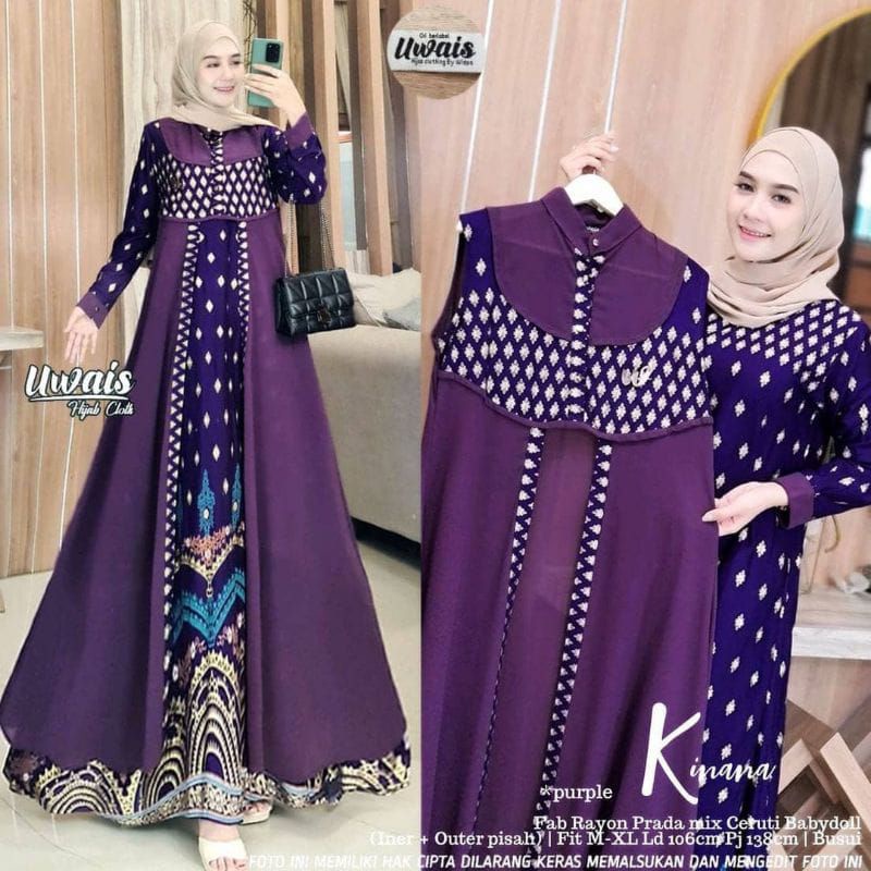 Cod kinana set/gamis murah/gamis premium/gamis ibu ibu/gamis kondangan/gamis motif/gamis mewah/gamis