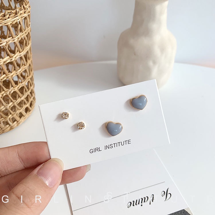 2 Pair/set Korean Candy Color Love Stud Earrings Female Student Korean Version Diamond Stud Earrings