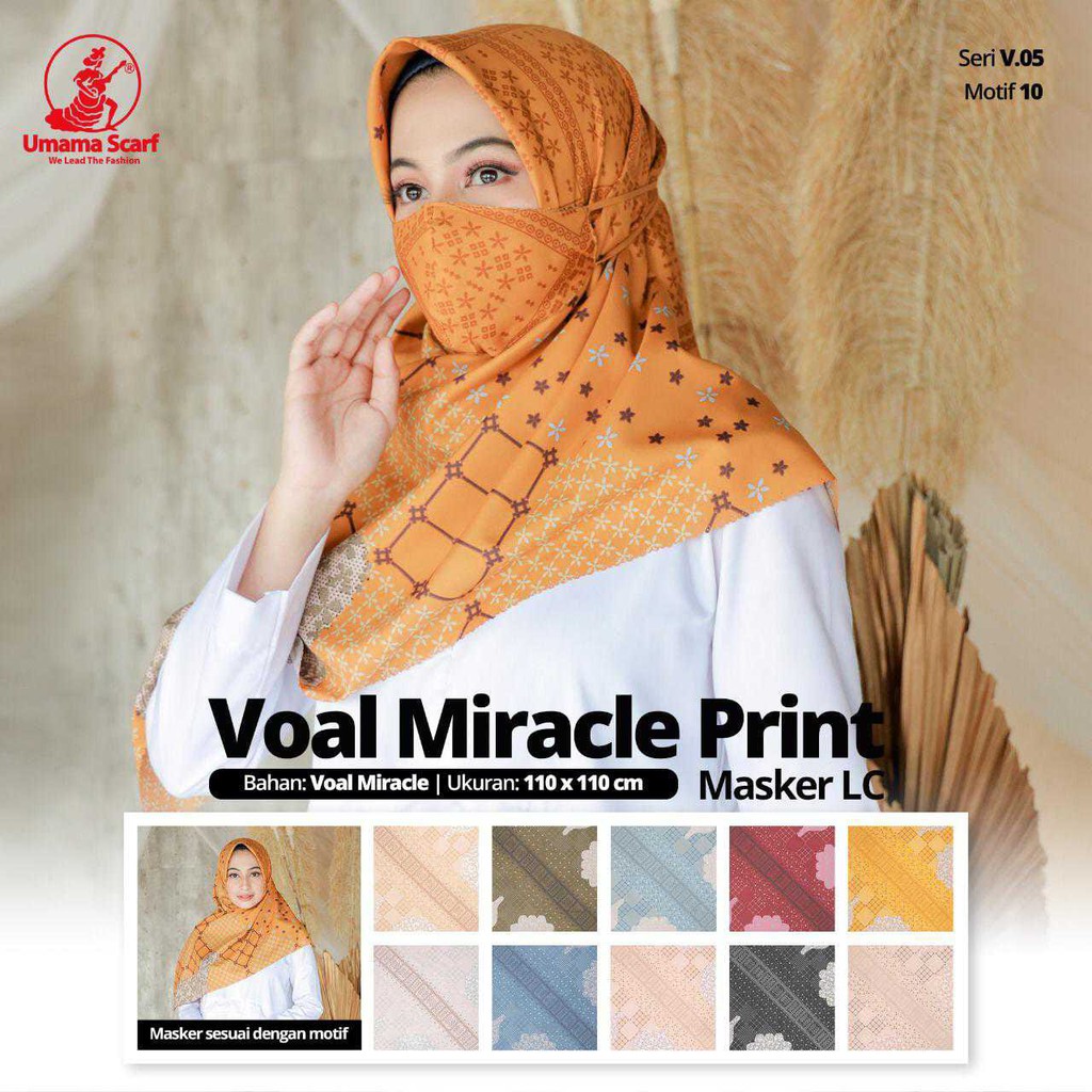 Jilbab Voal Miracle Plain Motif free Masker