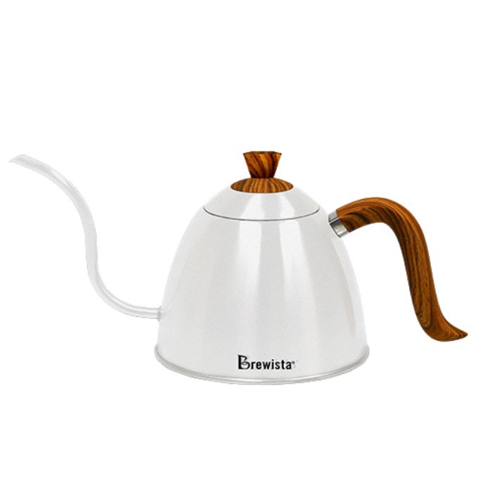 Brewista - Stovetop Gooseneck Kettle with Wood Grain Handle and Lid 700ml Pearl White BV382607STWPW