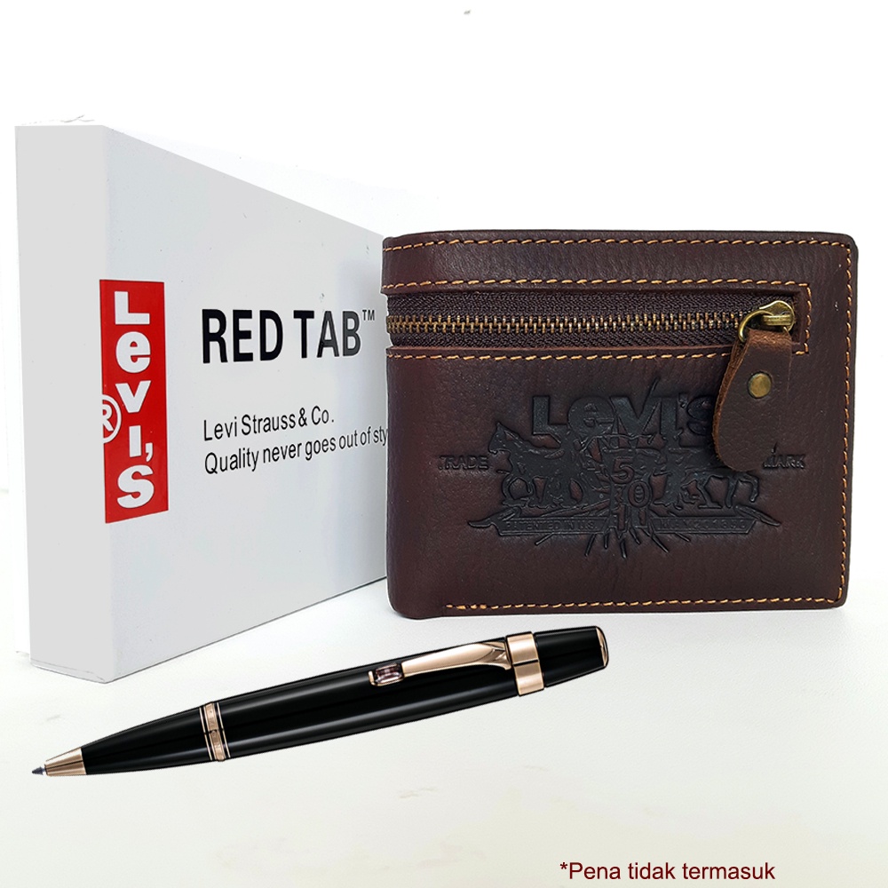 Dompet Pria kulit Asli Resleting Branded Coklat Hitam