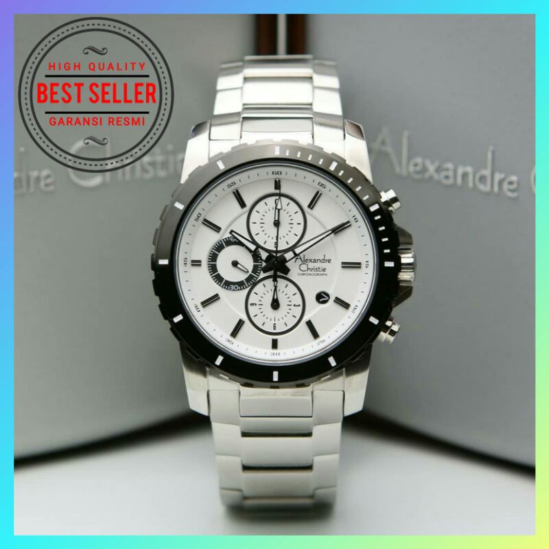 Alexandre Christie AC 6141 Silver Putih Jam Tangan Pria Analog Cronografh