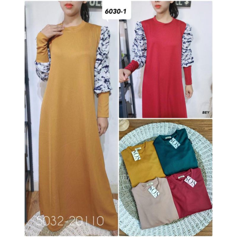 gamis rajut lengan balon import 6030-1 V-S