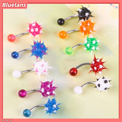 Bluelans 10Pcs Women Cute Prickly Ball Navel Belly Button Barbell Ring Body Piercing