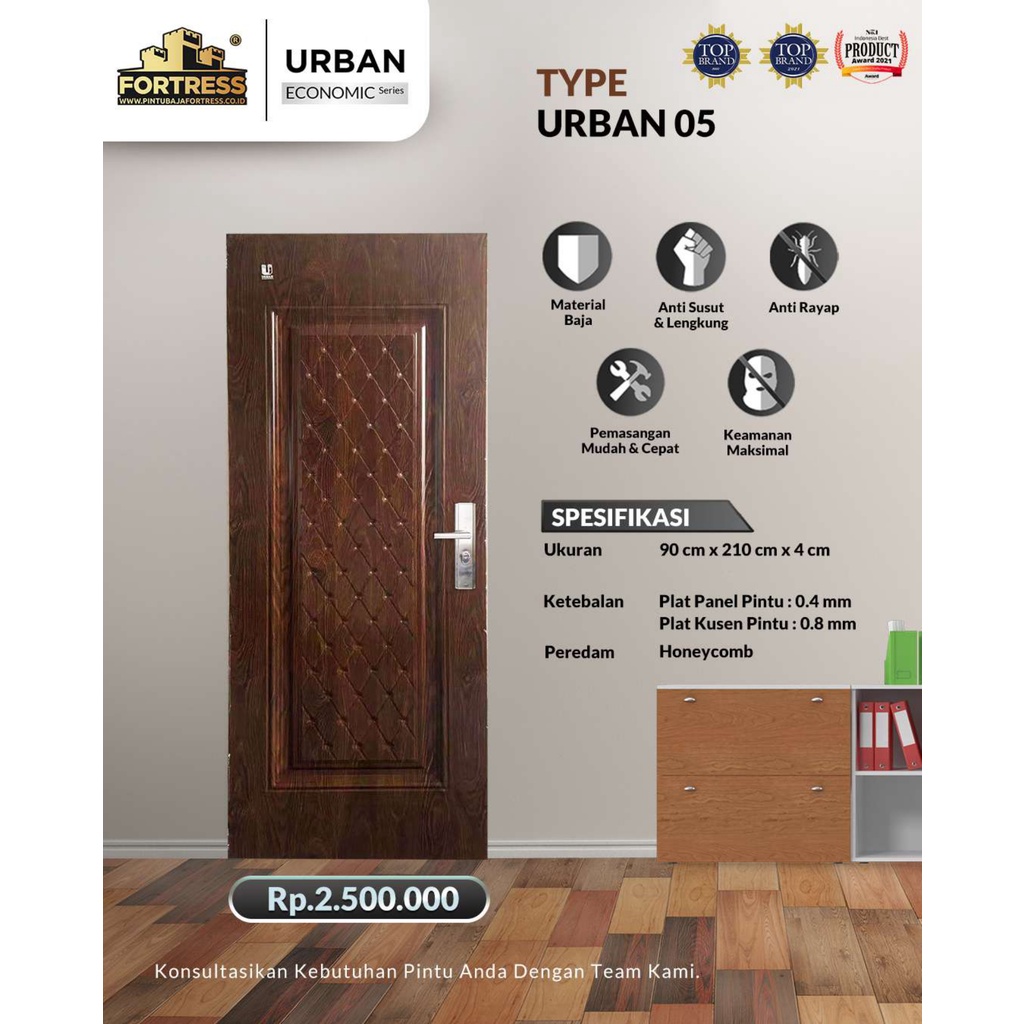 Pintu Baja FORTRESS Tipe Urban 90 05 - Urat Kayu