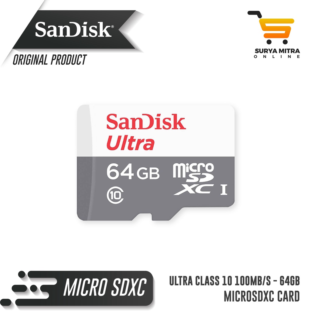 MicroSD Sandisk Ultra 64GB UP TO 100Mb/s Class 10 Tanpa Adapter | 64GB 100MB