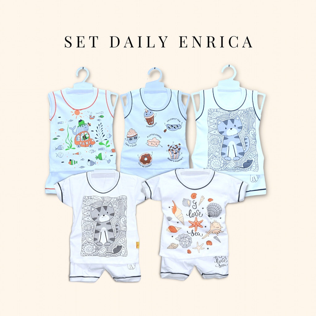 (BISA COD) Setelan Baju Anak Unisex harian Enrica / daily (lengan pendek & kutung)