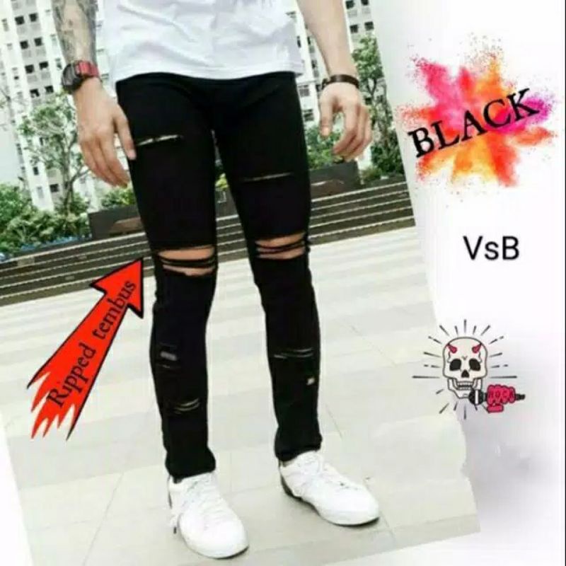 CELANA SOBEK PRIA JEANS ROBEK RIPPED STANDAR REGULER BASIC 28-38