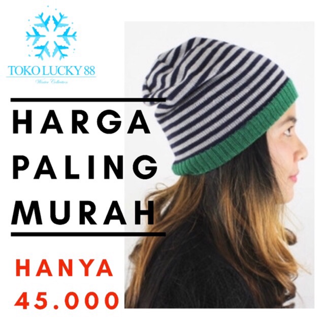 IMPORT Topi Kupluk Rajut Wool Strip Belang Hat Three Tones