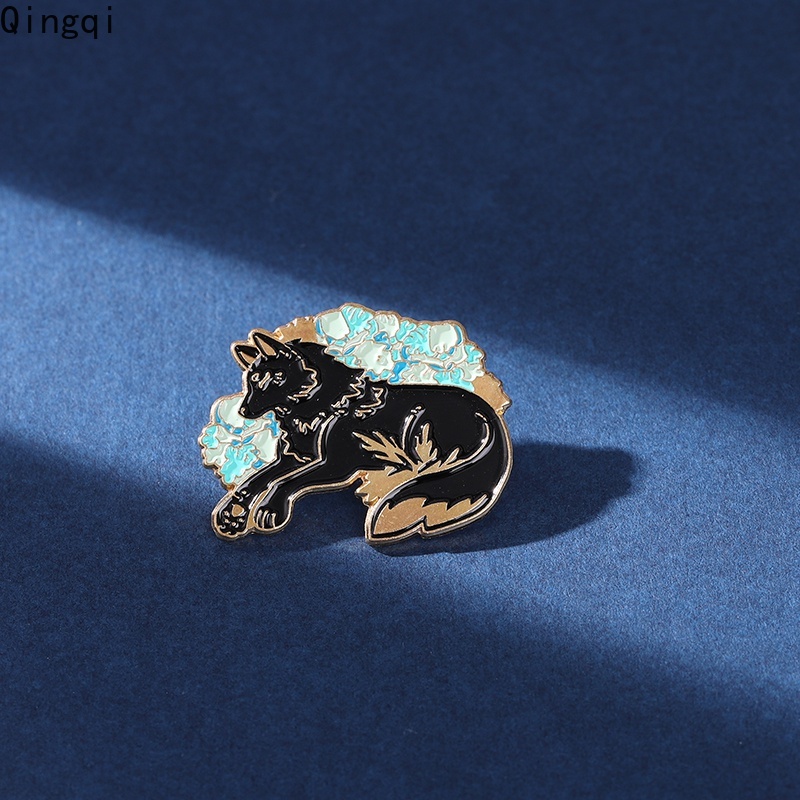 Bros Pin Enamel Bentuk Kartun Serigala Hitam Gaya Punk Untuk Hadiah