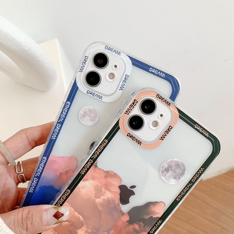 (Ready Stock) Casing Tpu iPhone 14 13 12 11 Pro Max Iphone 11 Pro Max X Xr Xs Max Se 2020 7 + 8 7 6 6s Plus SE 2020 Gambar Bulan Dan Awan