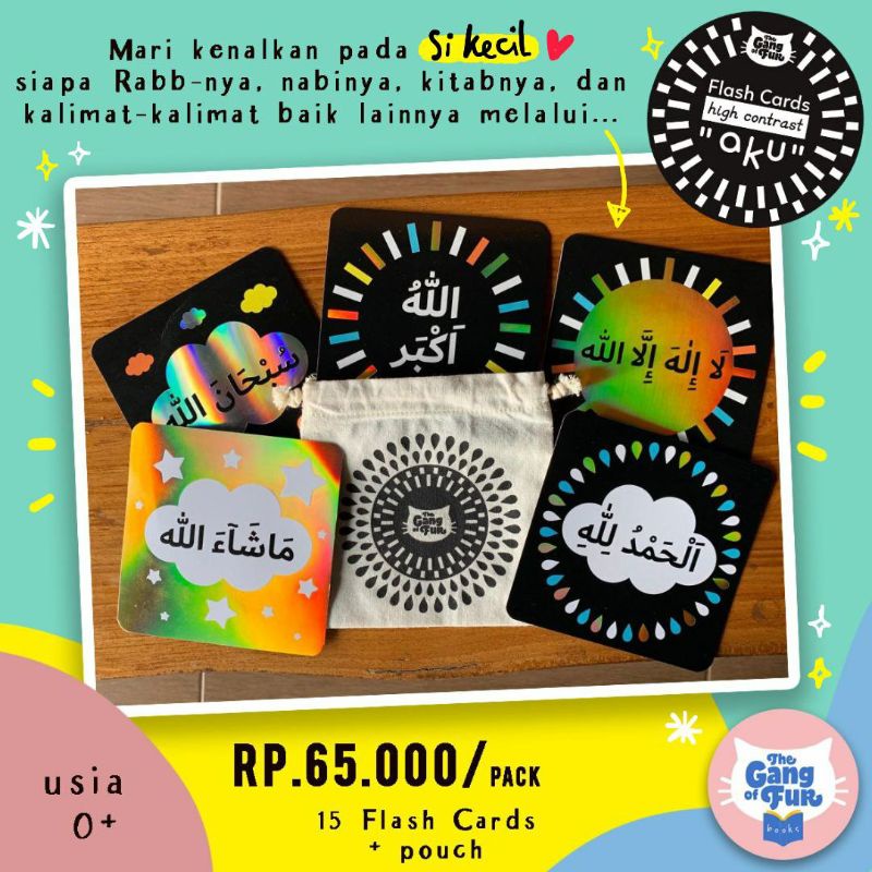 (MyLittleMuslim) FLASHCARD AKU BAYI 0+ HIGH CONTRAST BW by TGOF The Gang of Fur - Tauhid Anak Sunnah