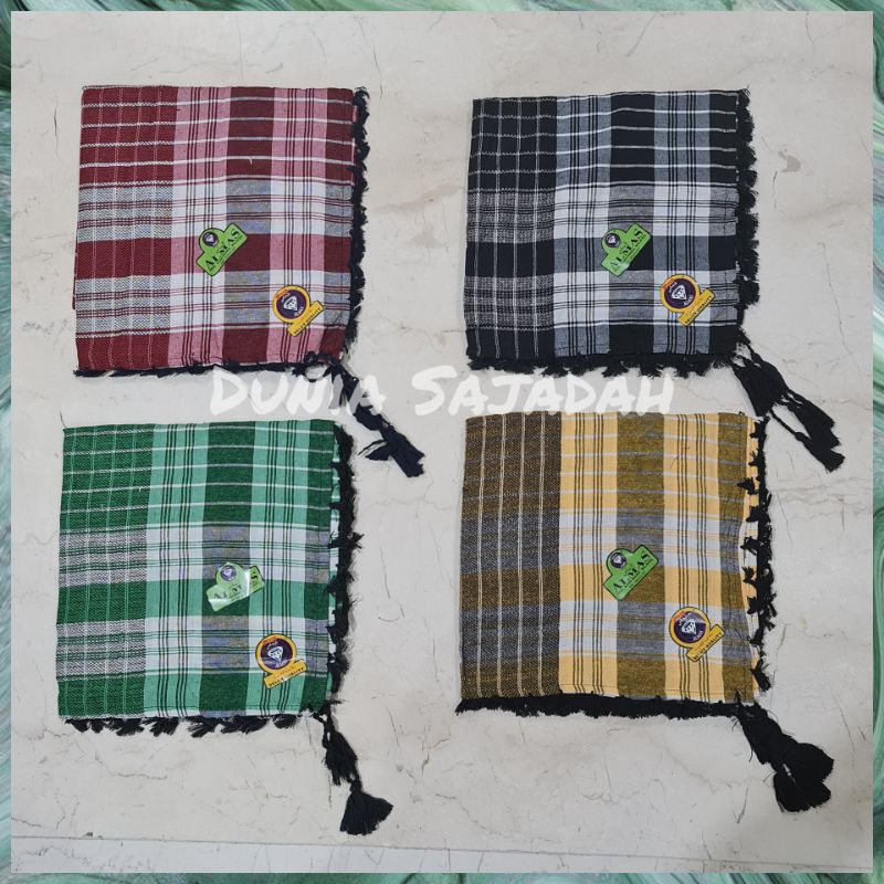 Sorban Haji Almas Kotak Warna / Sorban Almas Imamah Kuncir / Sorban Rumbai Oleh Oleh Haji Umroh