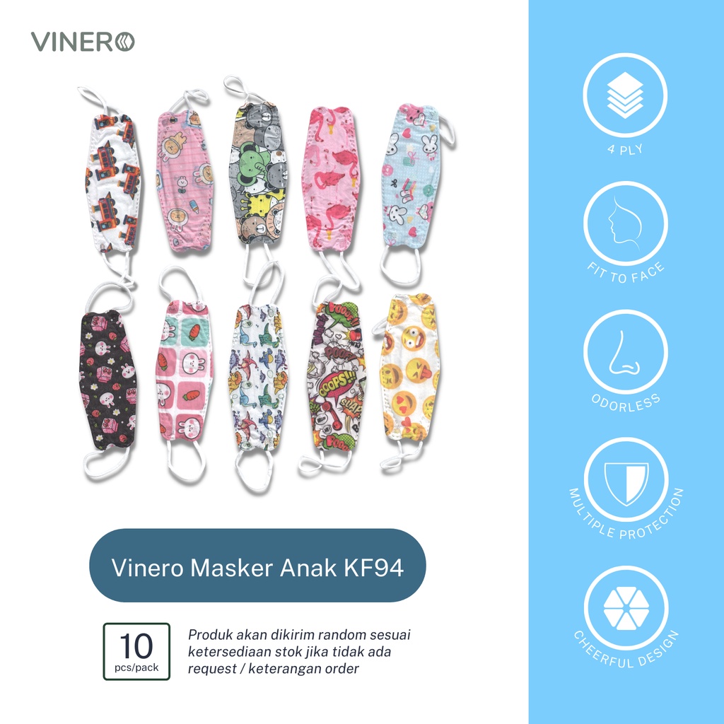 Vinero Masker Anak KF94 4ply Protection Korean Design Face Mask Earloop