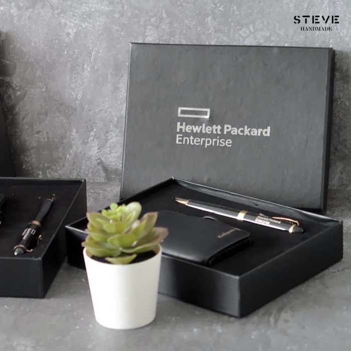 Gift Set Corporate Pen RFID Card holder Dompet Kartu Souvenir Hadiah