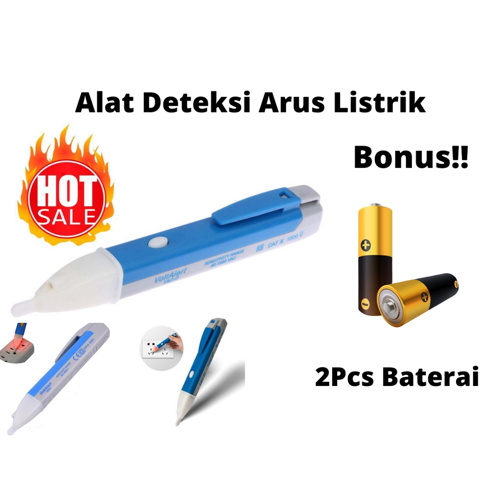 VOLTAGE DETECTOR BONUS 2 PCS BATERAI Alat Deteksi Kabel Putus / VoltAlert Pen Non-contact AC Voltage