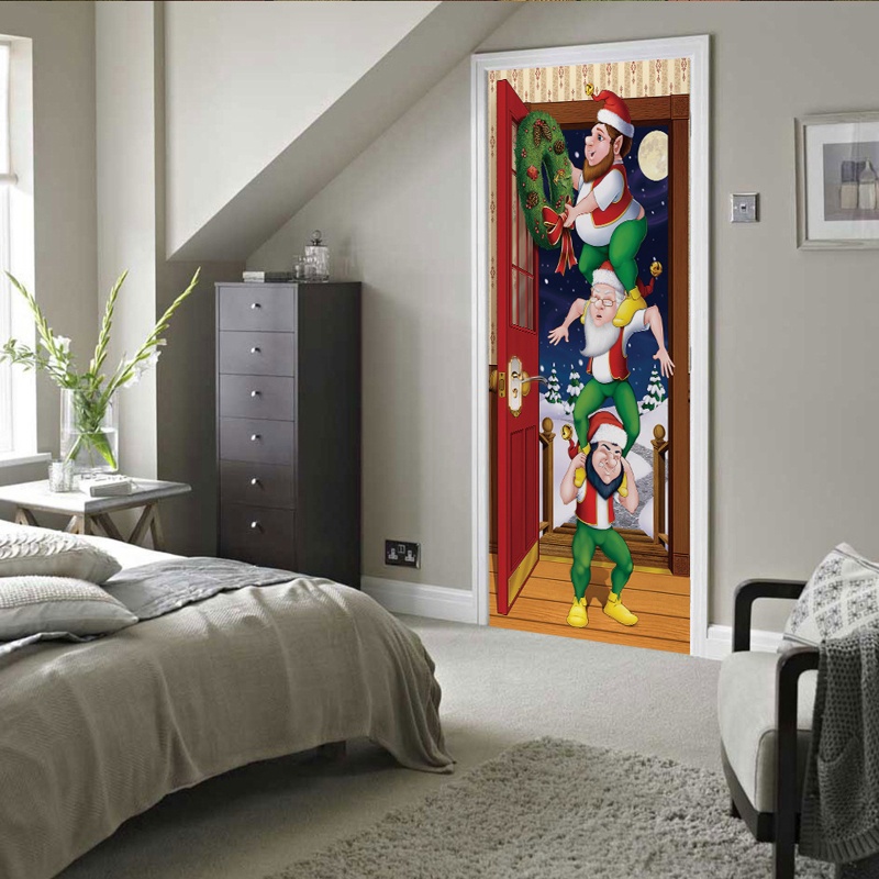 Zzz 2pcs / set Stiker Dinding / Pintu / Kulkas Motif Santa Claus / Natal Anti Air Untuk Dekorasi Rumah