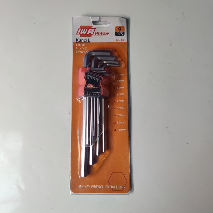 KUNCI L HEX KEY LONG SET 9PCS - KUNCI L FLAT SEGIENAM PANJANG 9PCS IWA