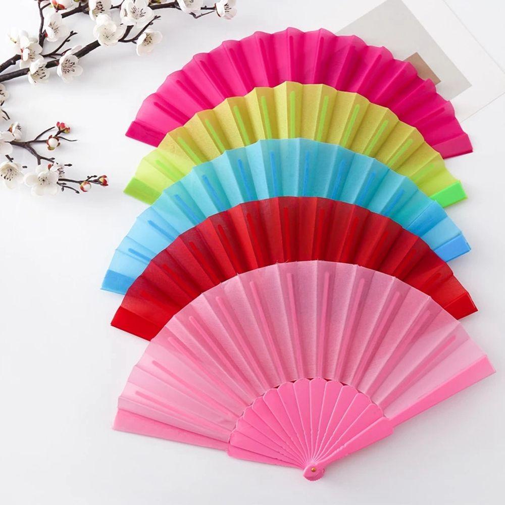 NEEDWAY Kipas Angin Lipat Portable Gaya China Nikmat Pesta Warna Solid Plastik Persegi Dance Props Craft Fan