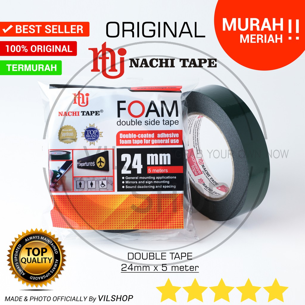 

FOAM DOUBLE SIDE TAPE NACHI 24 MM X 5 METER DOUBLE TAPE BUSA DOBEL DABEL TEP DOUBLE COATED ADHESIVE
