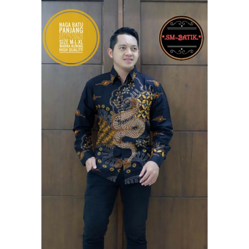 TERBARU! Kemeja Batik Pria Eksklusif NAGA BATU PANJANG Batik Lapis Furing Bahan Batik Katun Halus