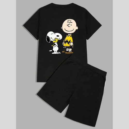 Clothing May - 1 Set Snoopy Cute 1 Set One Set Oneset Satu Pasang Satu Setel Fashion Sepasang Kaos Koas Set Boxer Distro Kekinin T Shirt Tshirt T-Shirt Premium Murah Unisex Sablon Dtf Murah Celana Pria Pendek Tali Kolor Bokser