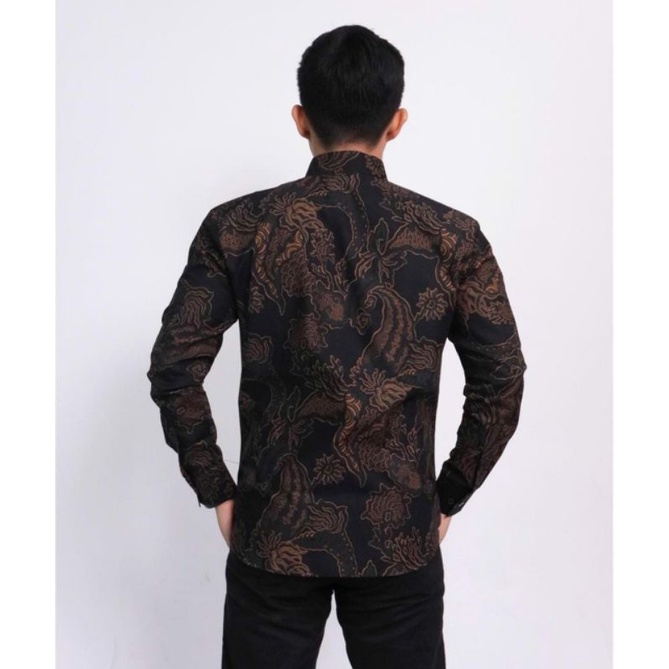 Batik kemeja pria lapis furing bahan katun raja ampat reguler guntur hitam