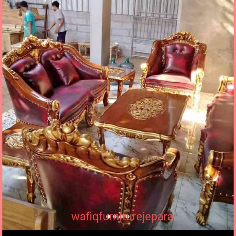 Set kursi tamu sofa Ganesa kayu jati Jepara+kaca