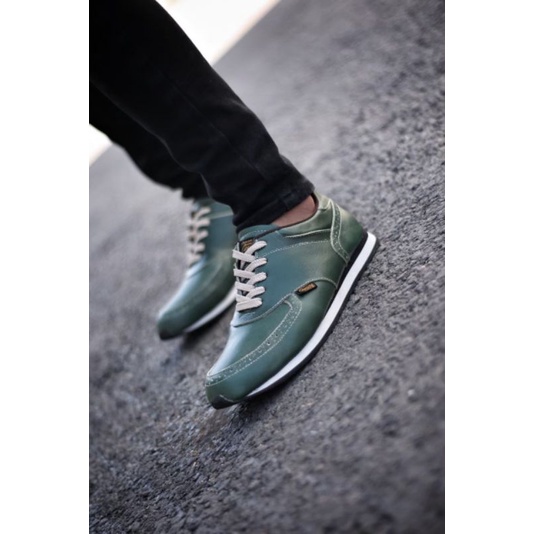 EZRA GREEN -Sepatu Casual Kasual Sneakers Pria Kulit Asli/Cowok/Men Lokal Ori Original Footwear LEATHER