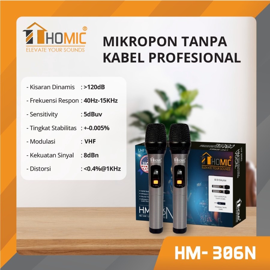 MIC HM 306N wireless double tanpa kabel Homic mic 306N( isi 2mic )