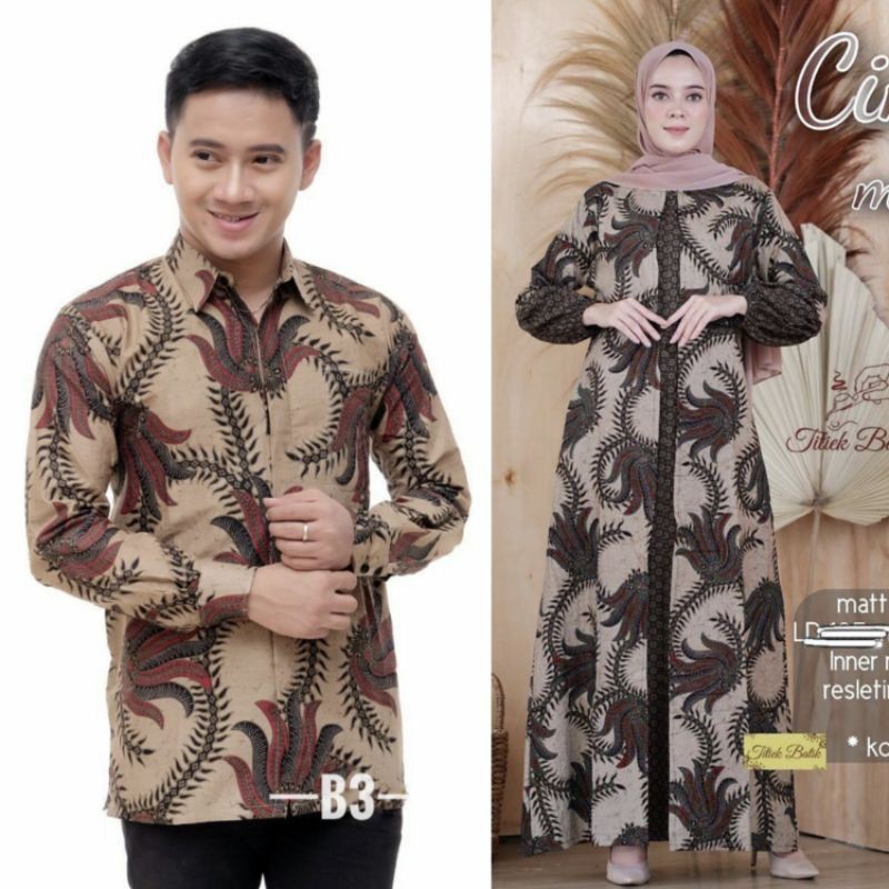 Couple Gamis Batik Maura Couple - Sania Ruffle Batik Couple ori Ndoro jowi DNT Garansi Termurah-Kobis abang