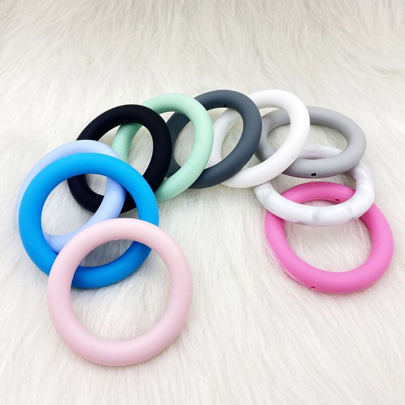 Mary 5Pcs / Pak Mainan Teether Bayi DIY Bentuk Cincin Bahan Silikon 65mm