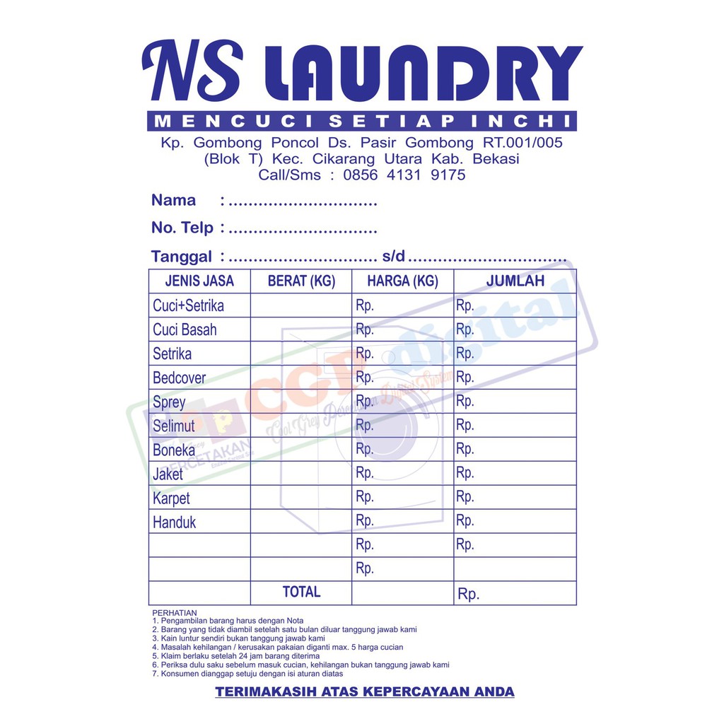 Nota Kontan Custom Untuk Laundry Toko Klontong Bengkel Apotek Dll Shopee Indonesia