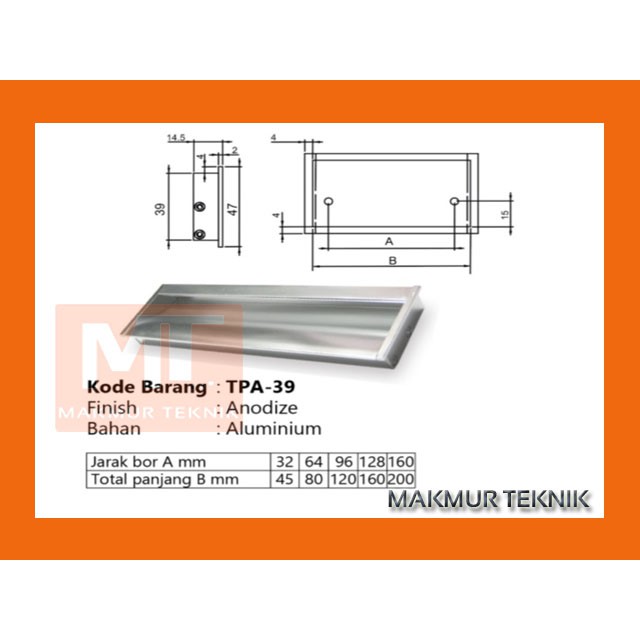 Tarikan laci Tarikan pintu Huben TPA 39 - 160 mm