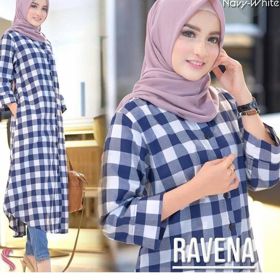 (TREN TERBARU) Long Tunik Ravena Kotak Kotak Square Casual Trendy