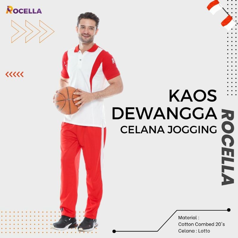 Setelan Baju Olahraga Couple Muslimah Lengan Panjang (edition spesial kemerdekaan)-Cowo Redwhite dewnga