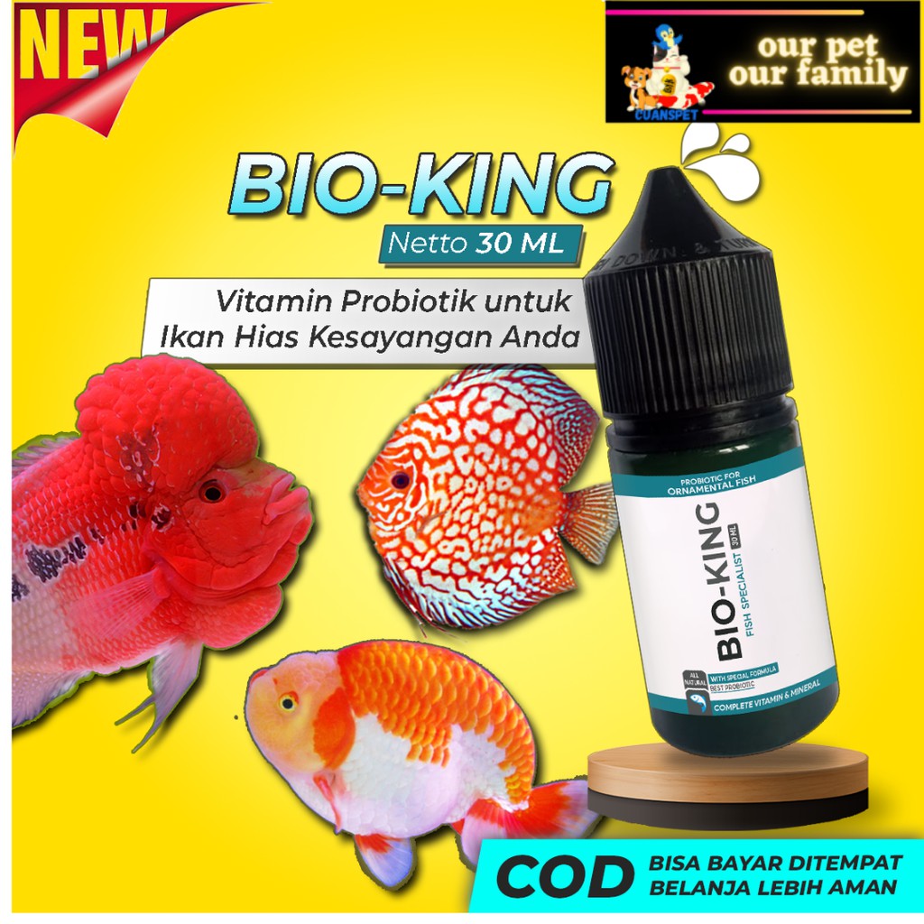 BIO-KING Vitamin Probiotik Ikan Hias Louhan Discuss Koki Manfish Arwana Guppy Tetra Platy Koi Molly