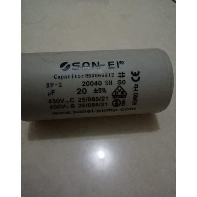 Kapasitor Pompa Air 20 Uf /450V Bulat Kabel(Sparepart Pompa Air) Sanei _