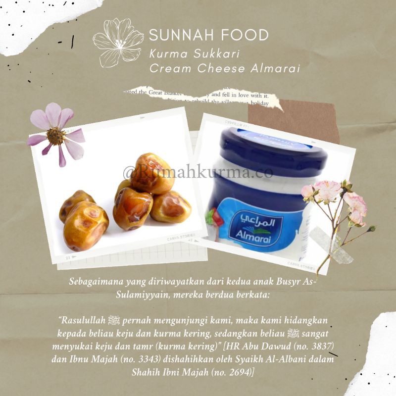 

PAKET HEMAT SUNNAH FOOD / Kurma sukkari 500gr & Cream Cheese Almarai 120gr