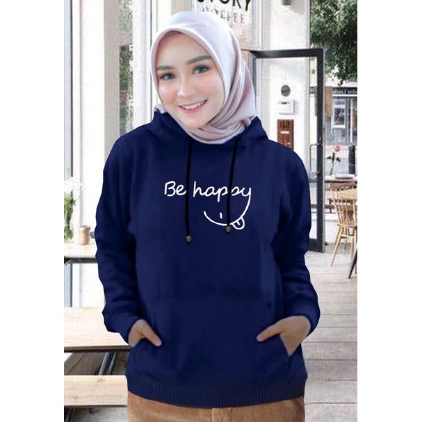 Sweater Hoodie Wanita be happy / Sweater Hoodie Korean Style / Sweater Terbaru 2020 / Sweater Tebal / Sweatshirt Hoodie Wanita