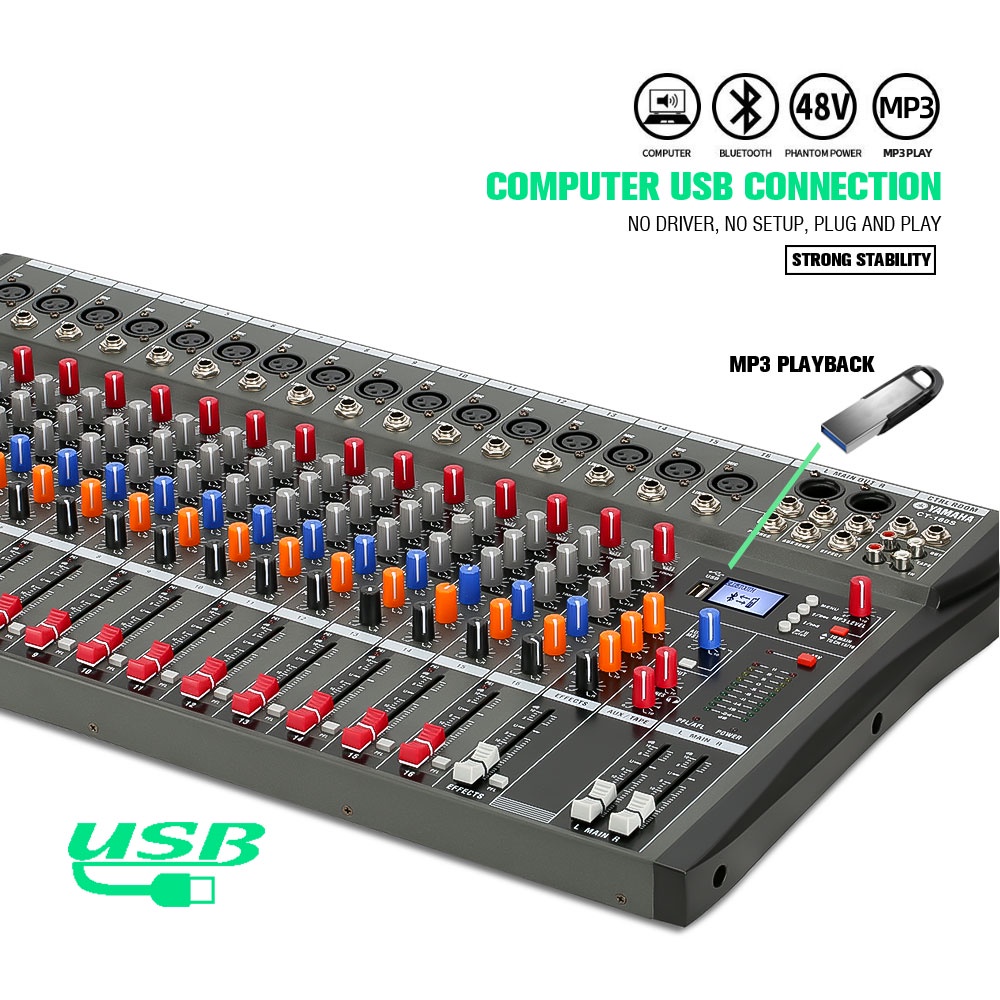 Mixer Audio Profesional  CT160S 16-channel built-in EQ/mode perekaman Pengalih bahasa Efek reverb Pemutaran Bluetooth/MP3/USB/PC Peralatan Audio Profesional