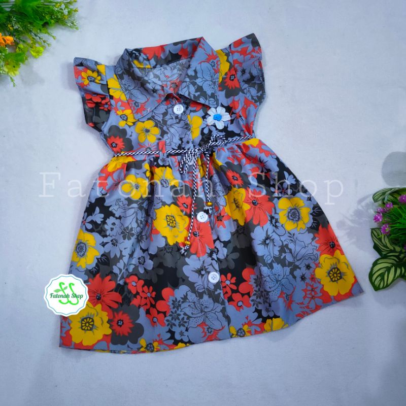 Dress Anak 1 2 2,5 tahun Gaun baju rok anak cewek perempuan  motif bunga ( dress Baby Flow )