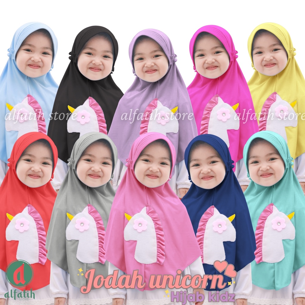 JILBAB ANAK TK - SD JODAH UNIQORN / UNIQORN KUDA PONI / JILBAB ANAK USIA 4-7 TAHUN / PAKAIAN MUSLIMANAK PEREMPUAN / KERUDUNG ANAK TK / HIJAB ANAK TK-SD KHIMAR ANAK