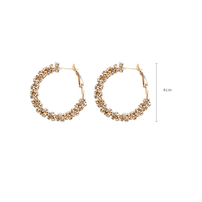 LRC Anting Tusuk Fashion A Gold Rhinestone Round Earrings D02429