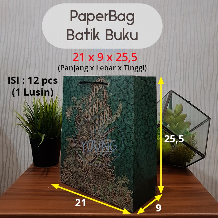 Paper Bag / Tas Kertas Batik Buku Motif Burung Uk.21x9x25,5 (1 lusin