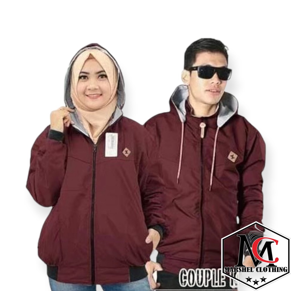 RCL - JAKET COUPLE BB PARASUT BOLAK BALIK 2 in 1 MAROON HITAM / JAKET PASANGAN / NAVY ABU GOLD MERAH