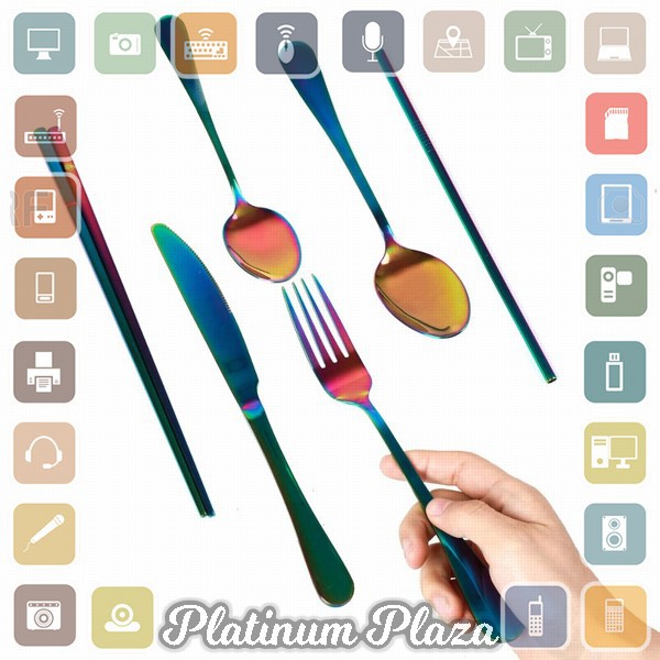 Knifezer Set Alat Makan Sendok Garpu Pisau Sumpit Sedotan Besi Japanese Style - EA02`3A474V-- Silver
