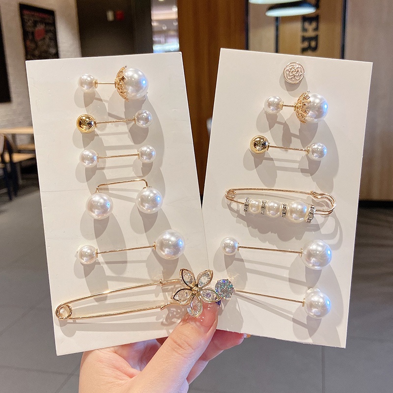 Set Bros Pin Mutiara Elegan Untuk Aksesoris Pakaian Wanita