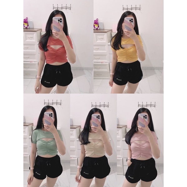 Croptop korean style | atasan crop tanktop+outer |Croptop korean style Lisa |atasan knit wanita | Rib fitted asymmetric cut out long slevee top | Baju Kaos Rib Knit Atasan Wanita Korean Fashion | aquarius boutique89